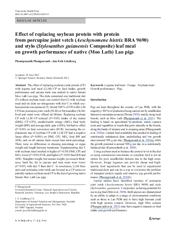 (PDF) Effect of replacing soybean protein with protein from ensiled ...