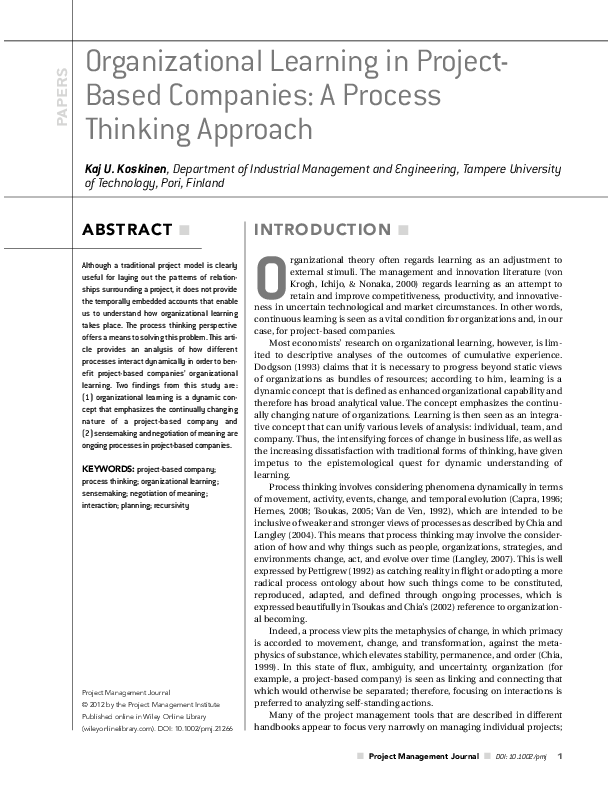 (PDF) Organizational Learning in Project-Based Companies: A Process ...