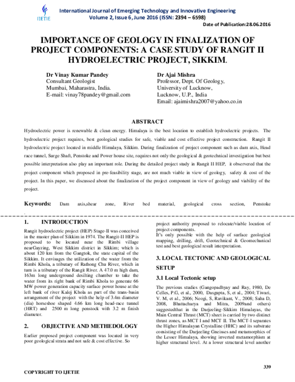 (PDF) IMPORTANCE OF GEOLOGY IN FINALIZATION OF PROJECT COMPONENTS: A ...