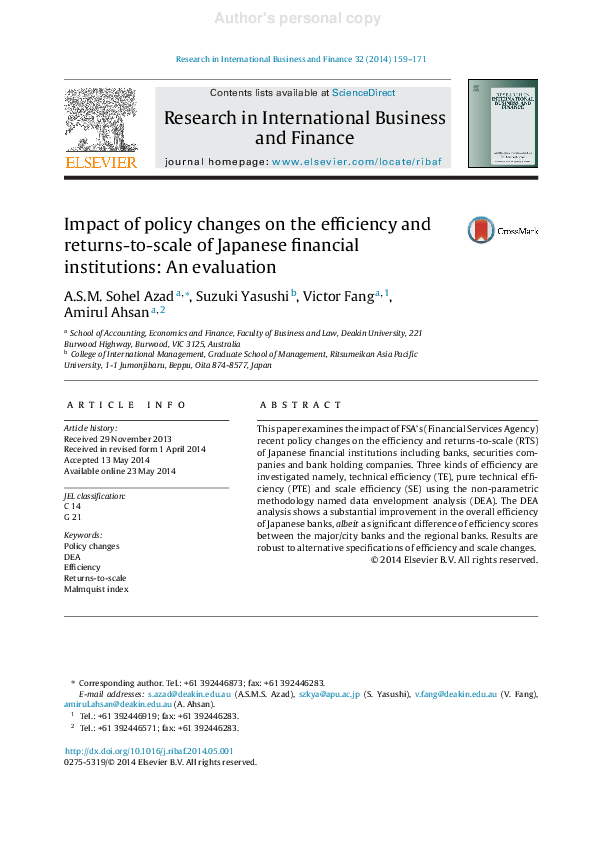 (PDF) Impact of policy changes on the efficiency and returns-to-scale ...