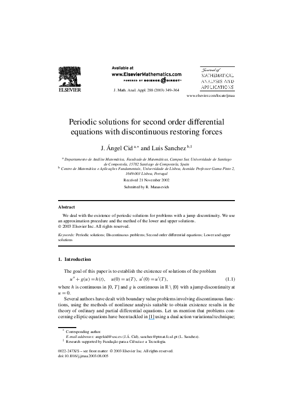 (PDF) Periodic solutions for second order differential equations with ...