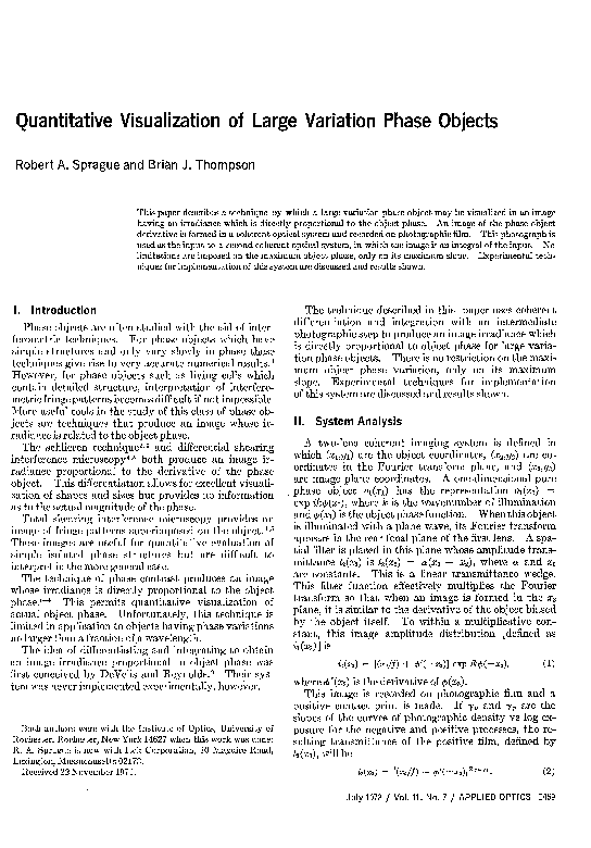 (PDF) Quantitative Visualization of Large Variation Phase Objects
