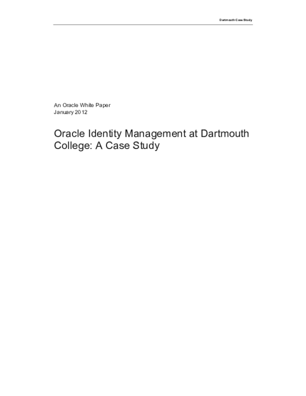 Pdf Dartmouth Case Study Oracle Identity Management At Dartmouth