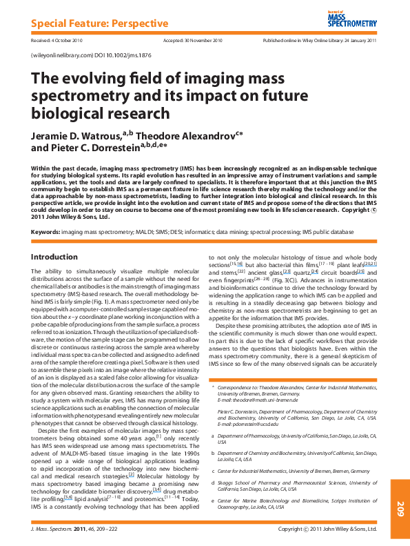 (PDF) The evolving field of imaging mass spectrometry and its impact on ...