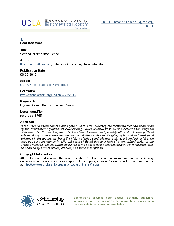 (PDF) Second Intermediate Period (UEE) | Alexander Ilin-Tomich ...