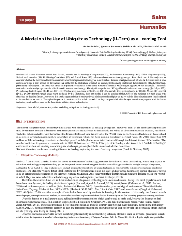(PDF) A Model on the Use of Ubiquitous Technology (U-Tech) as a ...