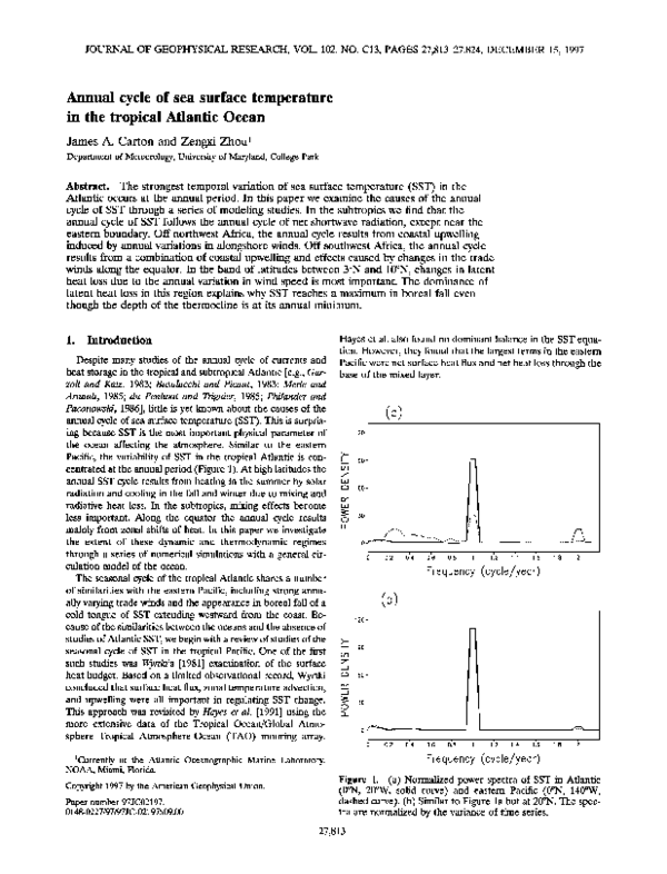 (PDF) Annual cycle of sea surface temperature in the tropical Atlantic ...