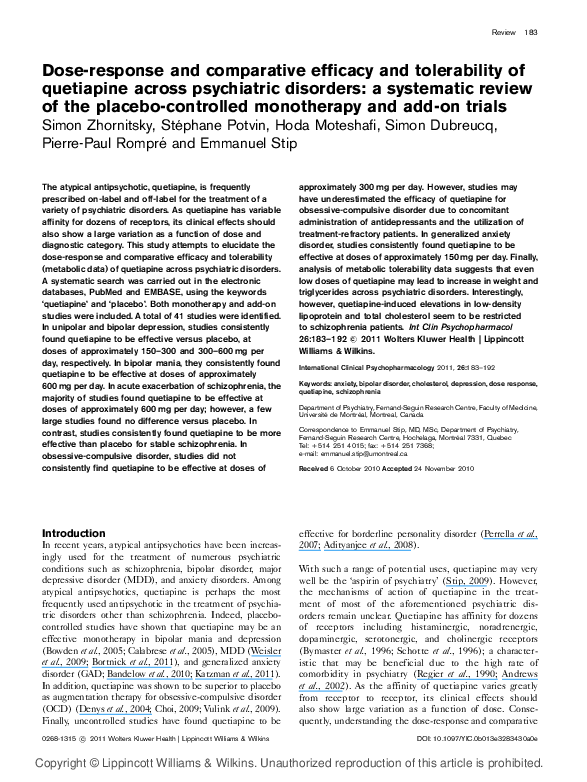 (PDF) Dose-response and comparative efficacy and tolerability of ...