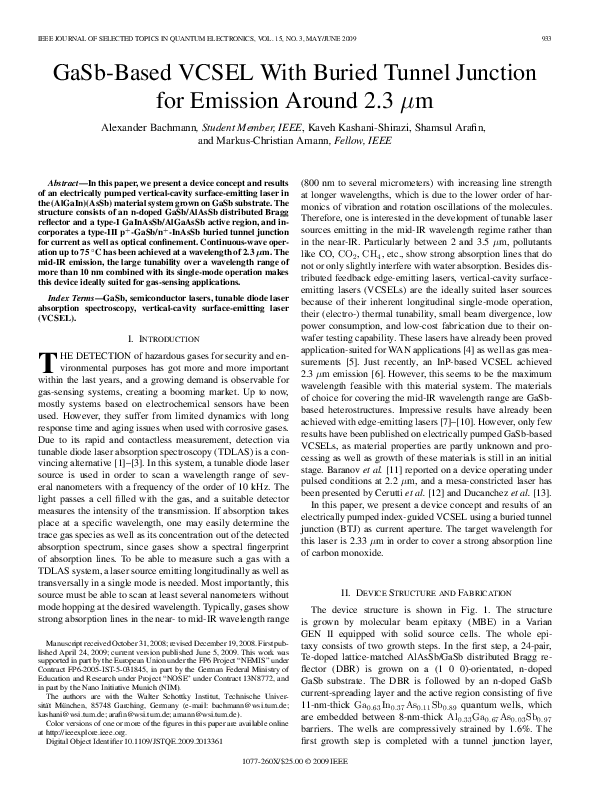 (PDF) GaSbBased VCSEL With Buried Tunnel Junction for Emission Around