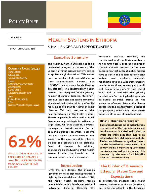 (PDF) Policy Brief: Health System in Ethiopia, Challenges and Opportunities