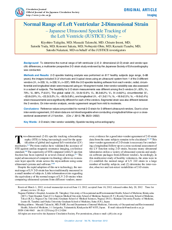 (PDF) Normal Range of Left Ventricular 2-Dimensional Strain