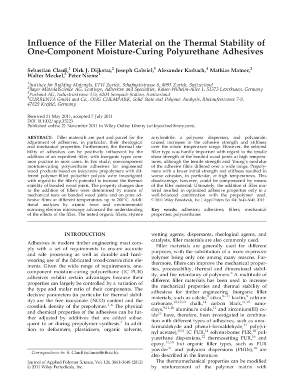 (PDF) Influence of the filler material on the thermal stability of moisturecuring