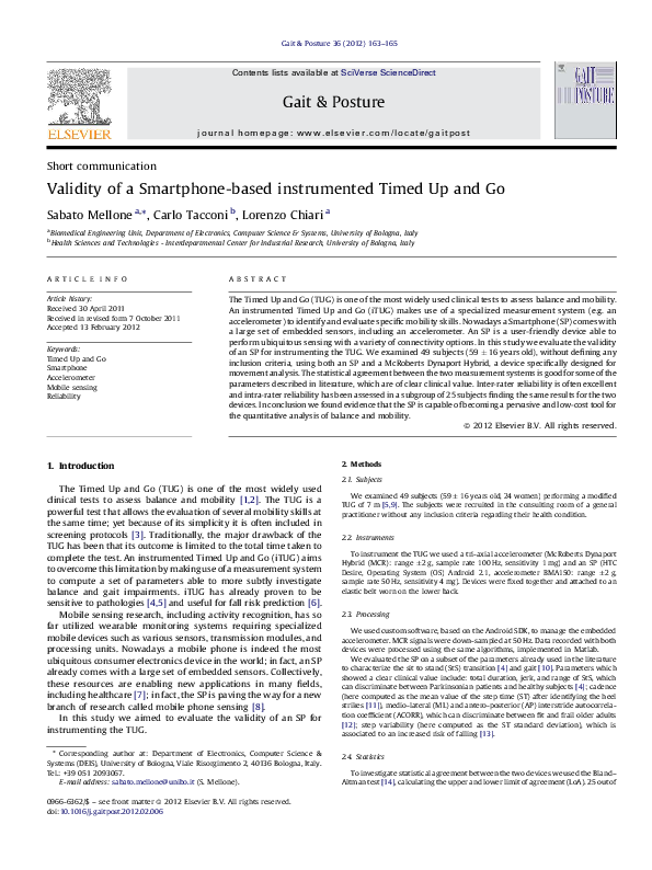 (PDF) Validity of a Smartphone-based instrumented Timed Up and Go