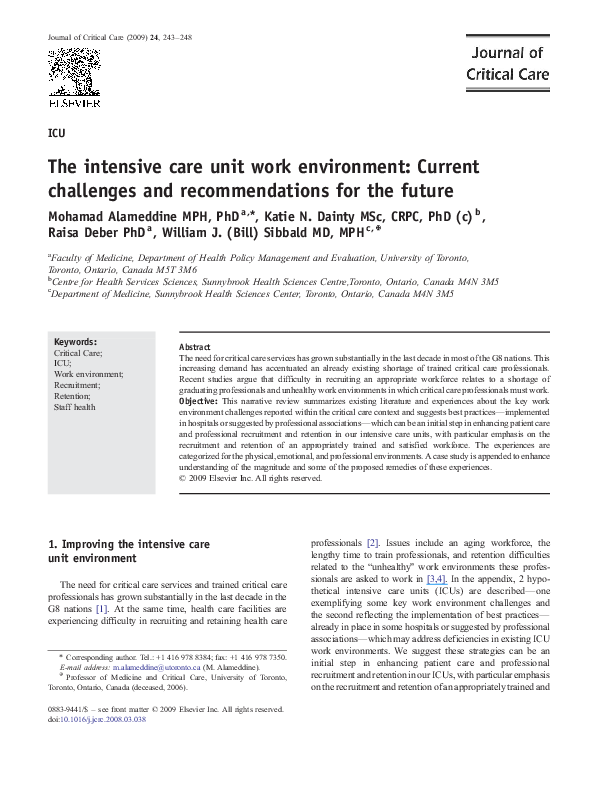 (PDF) The intensive care unit work environment: Current challenges and ...