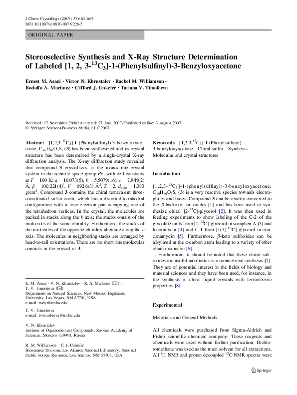(PDF) Stereoselective Synthesis and X-Ray Structure Determination of ...