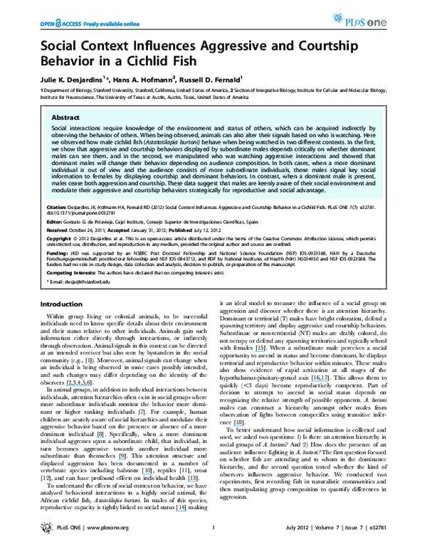 (PDF) Social Context Influences Aggressive and Courtship Behavior in a ...