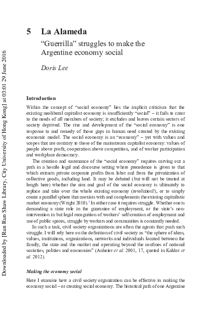 First page of “La Alameda: "Guerrilla" struggles to make the Argentine economy social”