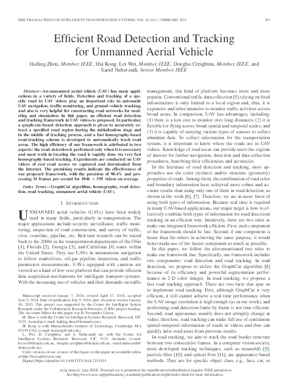 (PDF) Efficient Road Detection and Tracking for Unmanned Aerial Vehicle