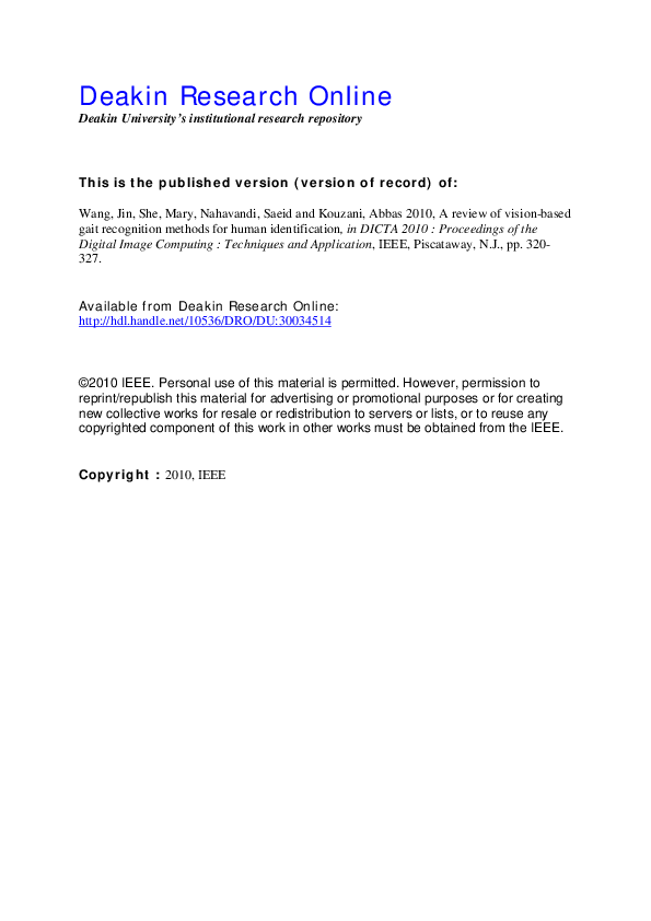 (PDF) A Review of Vision-Based Gait Recognition Methods for Human ...