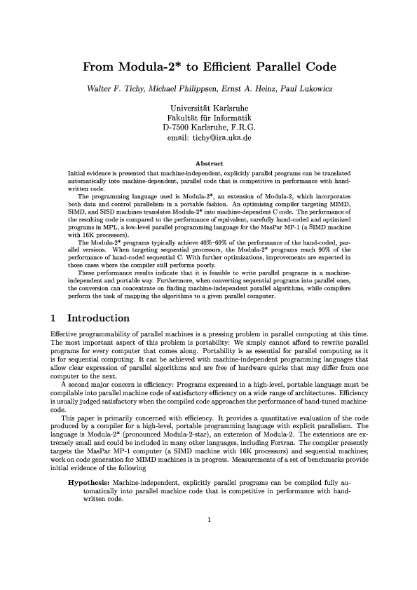 (PDF) From Modula-2* to Efficient Parallel Code | Walter Tichy ...
