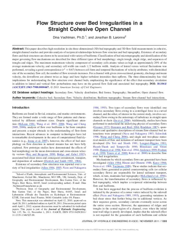 (PDF) Flow Structure over Bed Irregularities in a Straight Cohesive ...