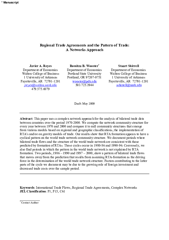 (PDF) Regional Trade Agreements and the Pattern of Trade: A Networks ...
