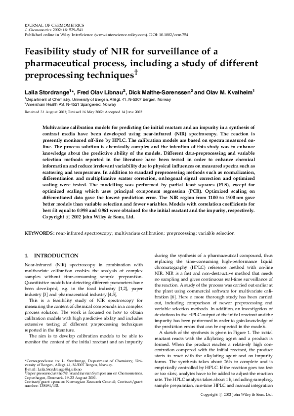 (PDF) Feasibility study of NIR for surveillance of a pharmaceutical ...