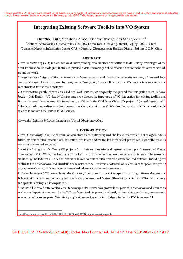 (PDF) Integrating existing software toolkits into VO system