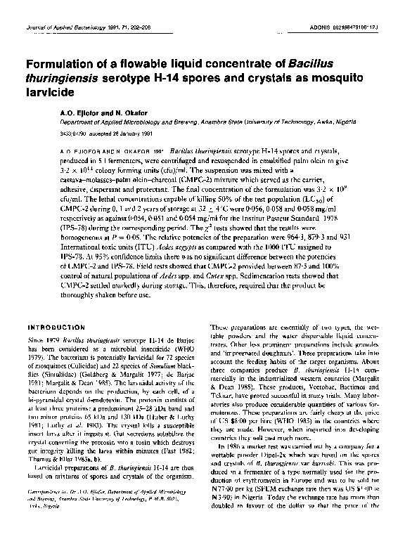 (PDF) Formulation of a flowable liquid concentrate of Bacillus ...