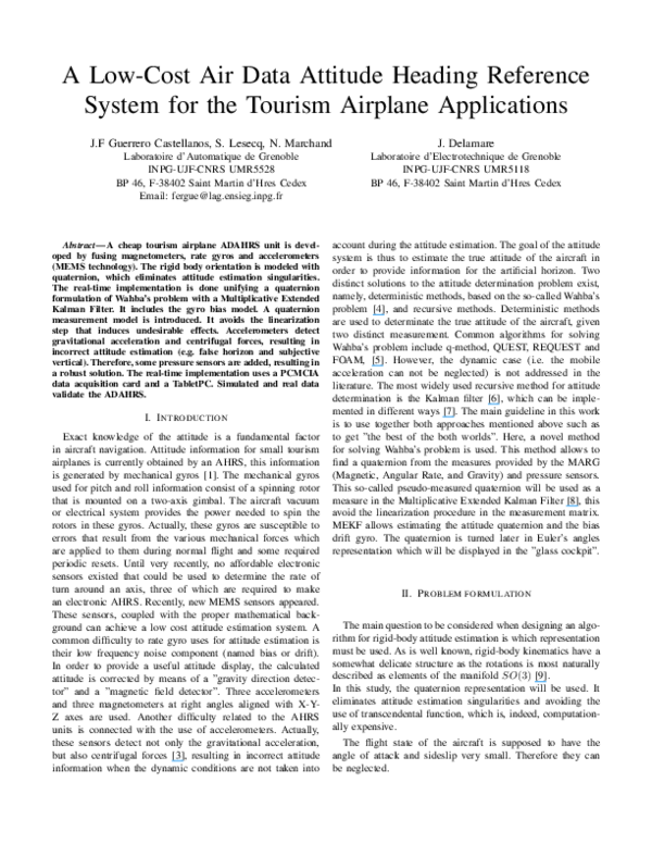 (PDF) A LowCost Air Data Attitude Heading Reference System for the