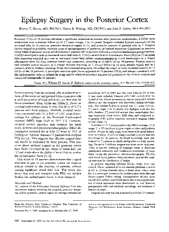 (PDF) Epilepsy surgery in the posterior cortex