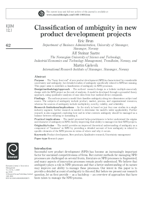 (PDF) Classification of ambiguity in new product development projects