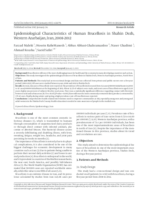 (PDF) Epidemiological Characteristics of Human Brucellosis in Shahin ...