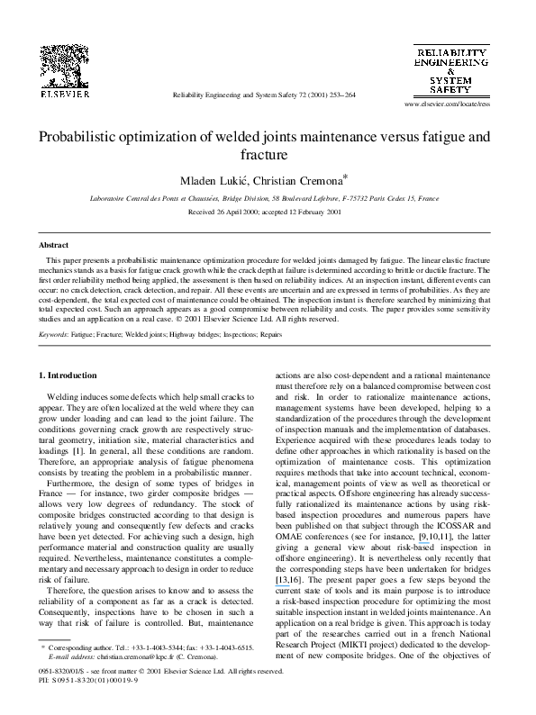 (PDF) Probabilistic optimization of welded joints maintenance versus ...
