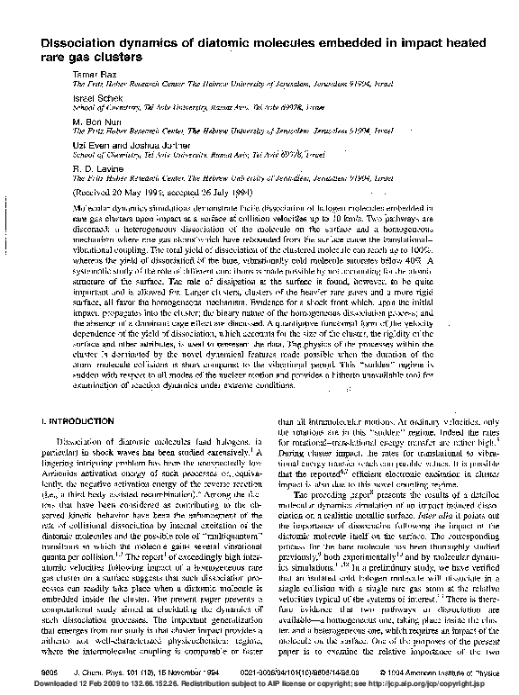 (PDF) Dissociation dynamics of diatomic molecules embedded in impact ...