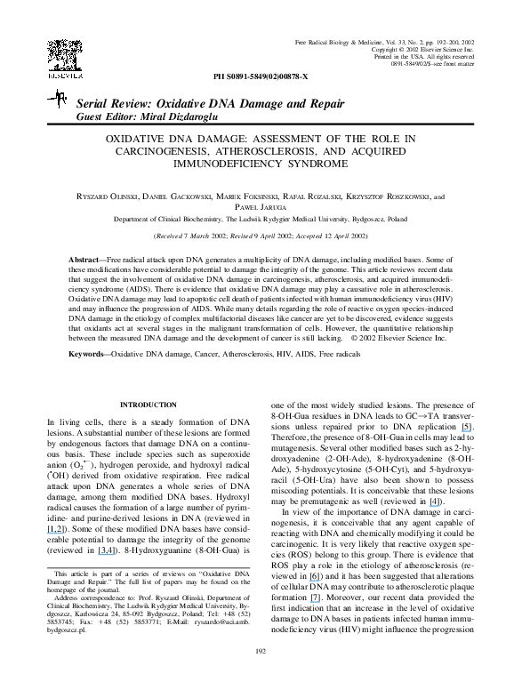 (PDF) Oxidative DNA damage: assessment of the role in carcinogenesis ...