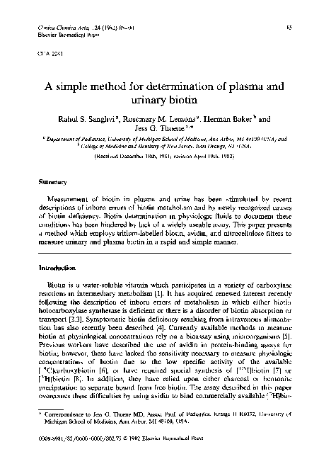 (PDF) A simple method for determination of plasma and urinary biotin