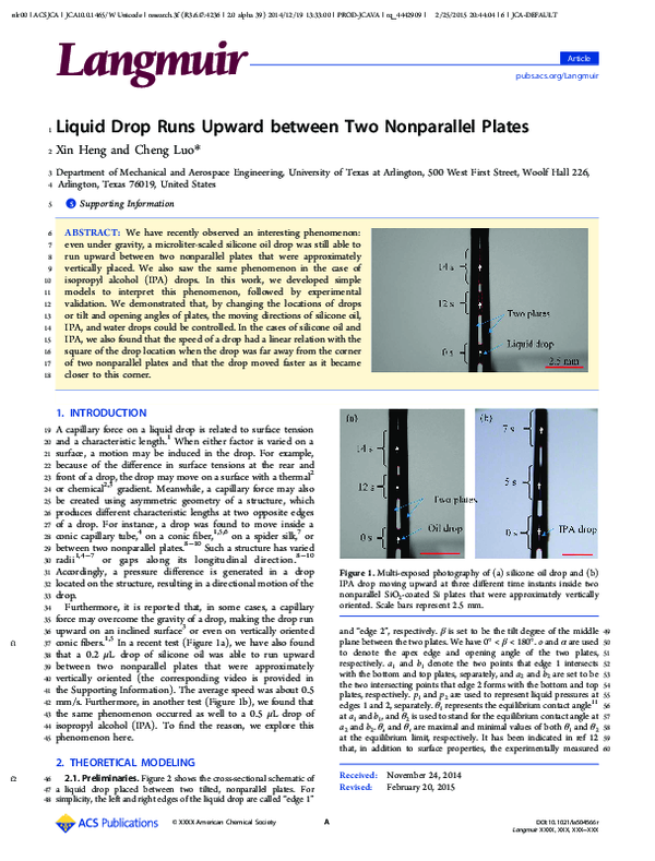 (PDF) Liquid Drop Runs Upward between Two Nonparallel Plates