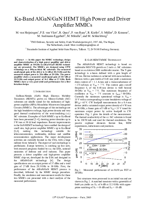 (PDF) Ka-band AlGaN/GaN HEMT high power and driver amplifier MMICs