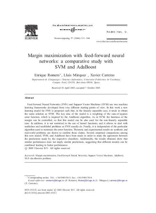 (PDF) Margin maximization with feed-forward neural networks: a ...
