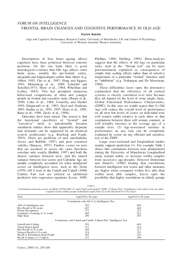 (PDF) Frontal Brain Changes and Cognitive Performance in Old Age