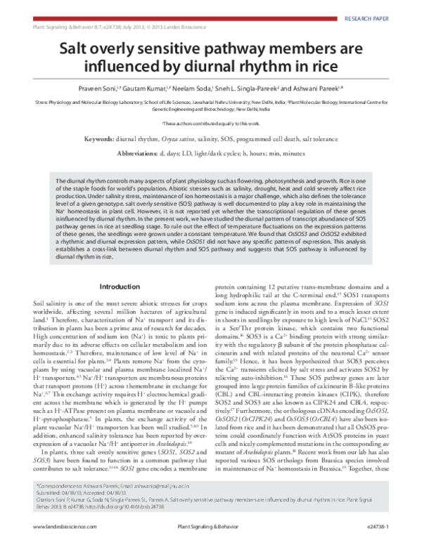 (PDF) Salt overly sensitive pathway members are influenced by diurnal ...