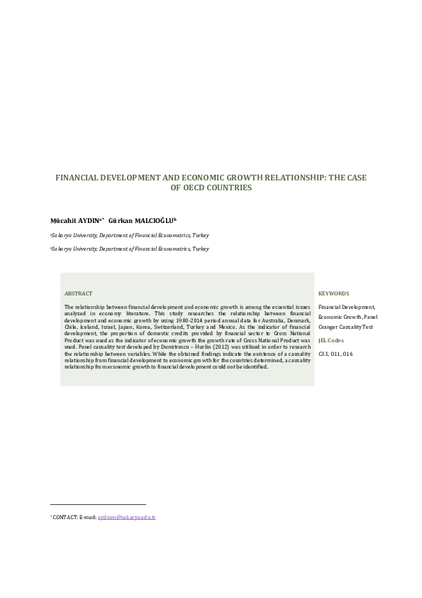 (PDF) FINANCIAL DEVELOPMENT AND ECONOMIC GROWTH RELATIONSHIP: THE CASE ...
