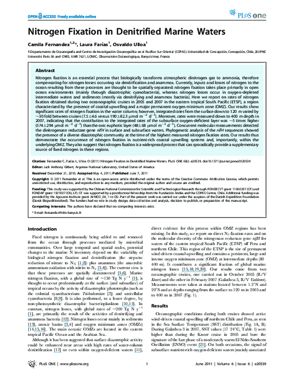 (PDF) Nitrogen Fixation in Denitrified Marine Waters