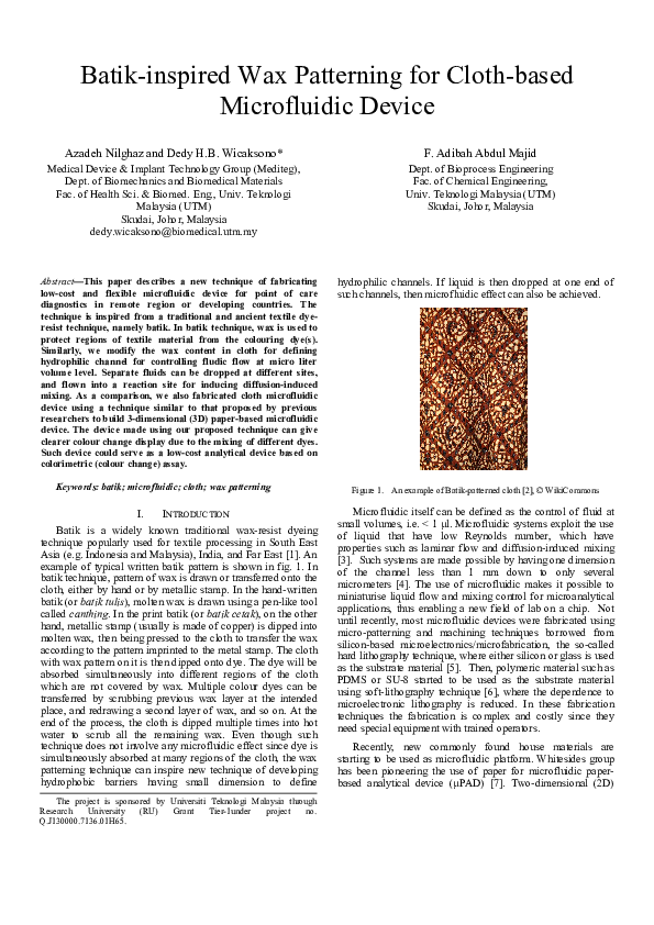 (PDF) Batik-inspired wax patterning for cloth-based microfluidic device