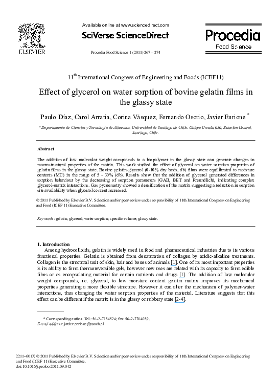 (PDF) Effect of glycerol on water sorption of bovine gelatin films in