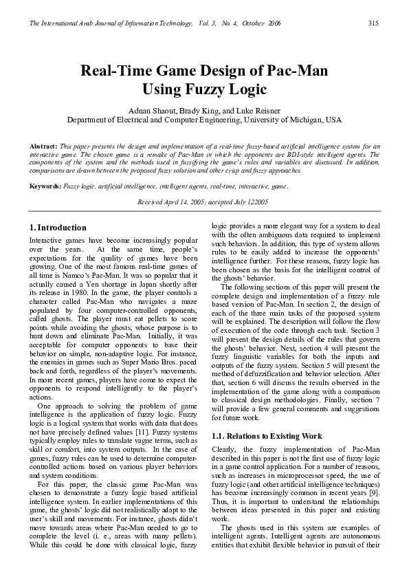 (PDF) Real-Time Game Design of Pac-Man Using Fuzzy Logic