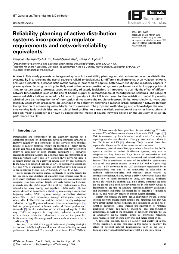 (PDF) Reliability planning of active distribution systems incorporating ...