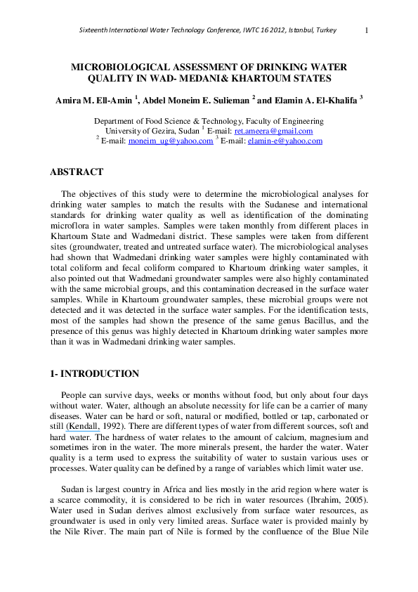 (PDF) Microbiological Assessment of Drinking Water Quality in Wad ...