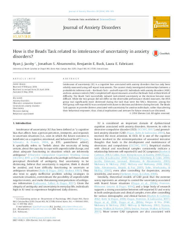(PDF) How is the Beads Task related to intolerance of uncertainty in ...